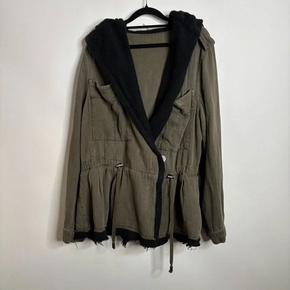 Free People Soft Peplum Hooded Military Army Green Cargo Jacket size Large - Picture 2 of 15